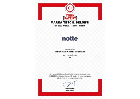 Notte | Trademark Registration Certificate